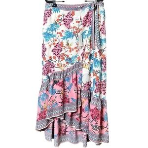 NWT Bohemian Wrap Skirt Women's Japanese Floral Cottagecore Hippie Tiered Ruffle